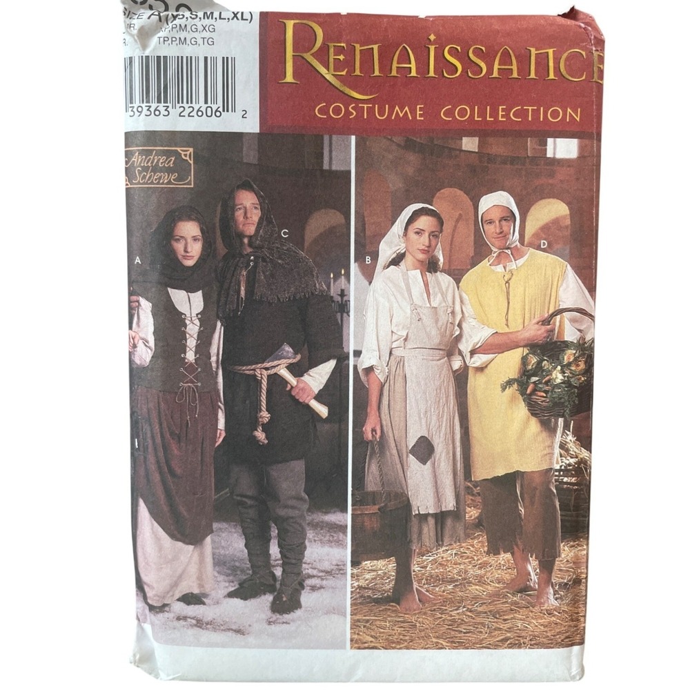 Renaissance Costume Pattern Simplicity 8587 Unisex Size XS-XL Andrea Schewe